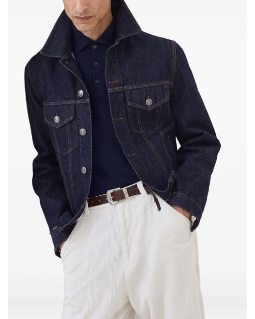 Brunello Cucinelli Blue Cashmere Polo Shirt for men