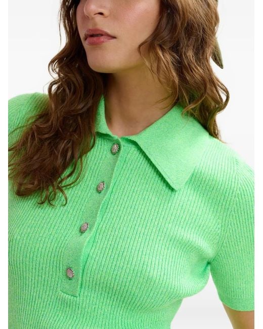 Essentiel Antwerp Green Ribbed Polo Top