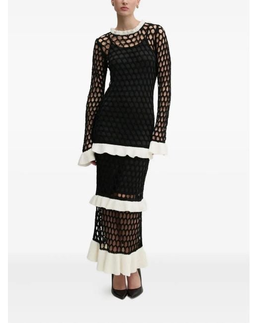 Never Fully Dressed Black Crochet-Knit Ruffled Dress