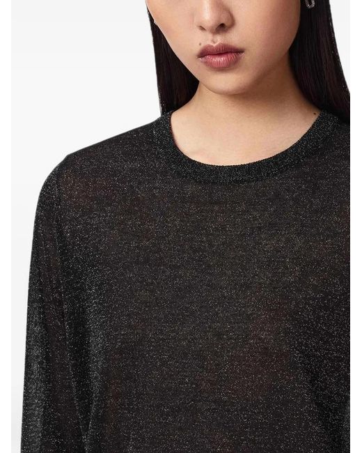 AllSaints Black Logo-Print Metallic-Effect Dress