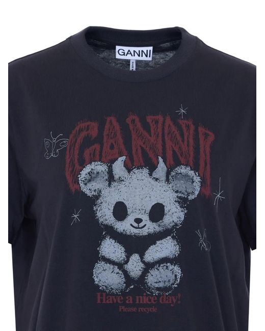 Ganni Blue T-Shirt À Logo Imprimé