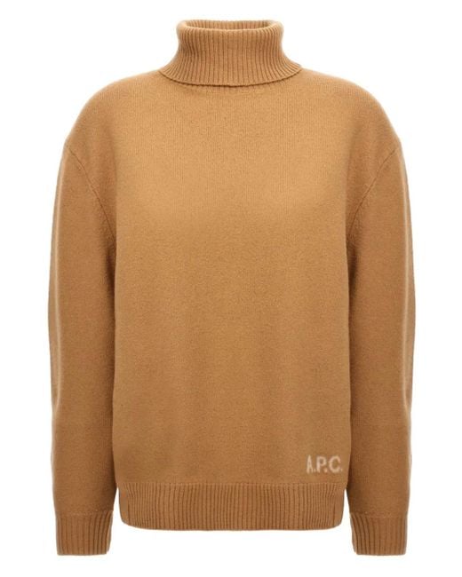 A.P.C. Brown Turtleneck Logo-Detail Sweater for men