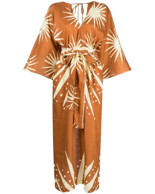 Cala De La Cruz Orange Graphic-Print Linen Dress