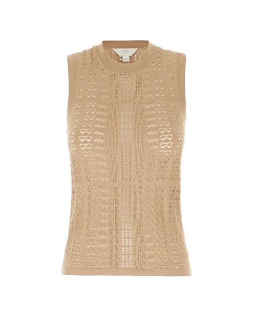 Malo Natural Openwork Knit Top