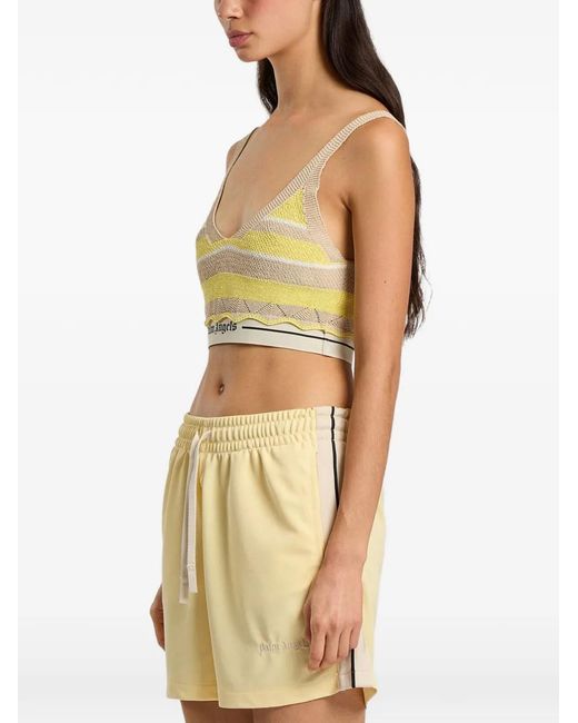 Palm Angels Natural Logo Beach Striped Knit Top