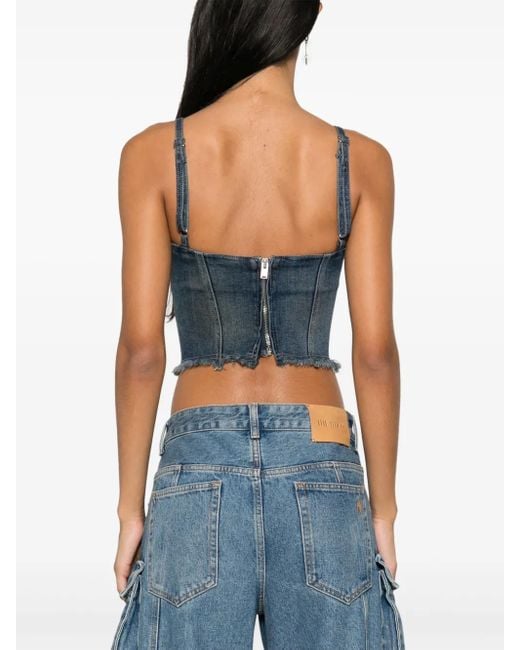 M I S B H V Blue Denim Lace-Up Corset Tank Top
