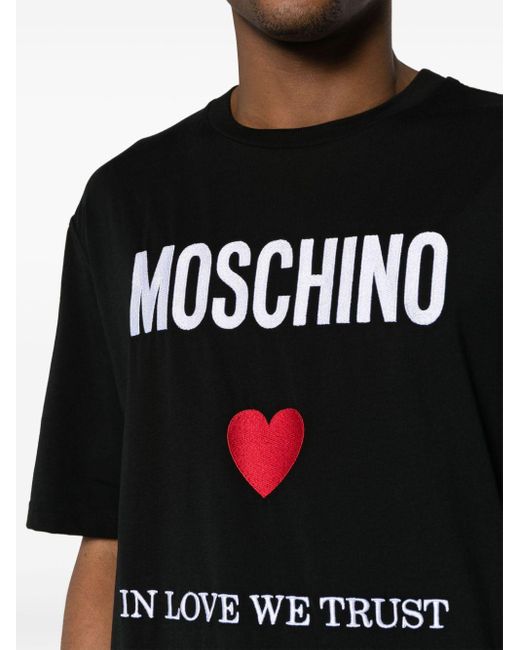 Moschino Katoenen T-shirt Met Geborduurd Logo in het Black voor heren