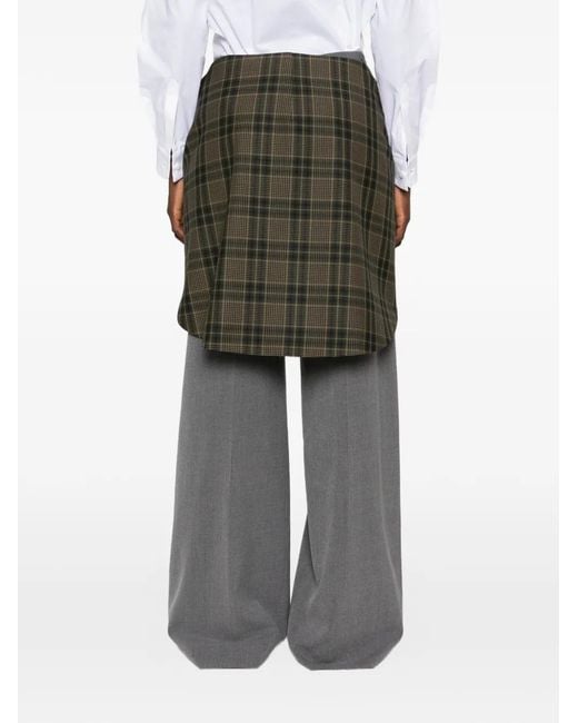 Vivetta Gray Check-Panelled Wide-Leg Trousers