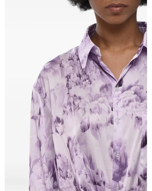 Off-White c/o Virgil Abloh Purple Floral-Print Twisted-Waist Mini Dress
