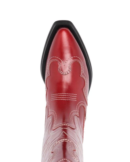 Ganni Red Western-style Leather Boots