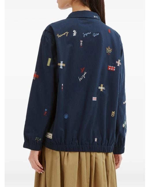 Sea Blue Embroidered Fringed-Patch Jacket
