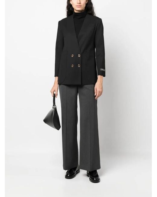 Patou Black Collarless Double-Breasted Blazer