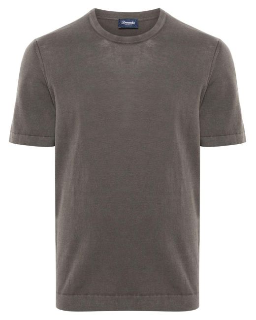 Drumohr Gray Fine-knit Cotton T-shirt for men