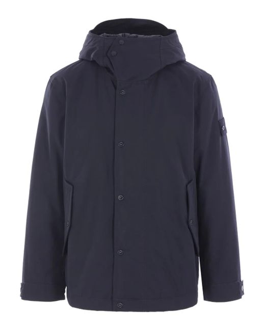 Stone Island Blue Hooded Cotton Jacket for men
