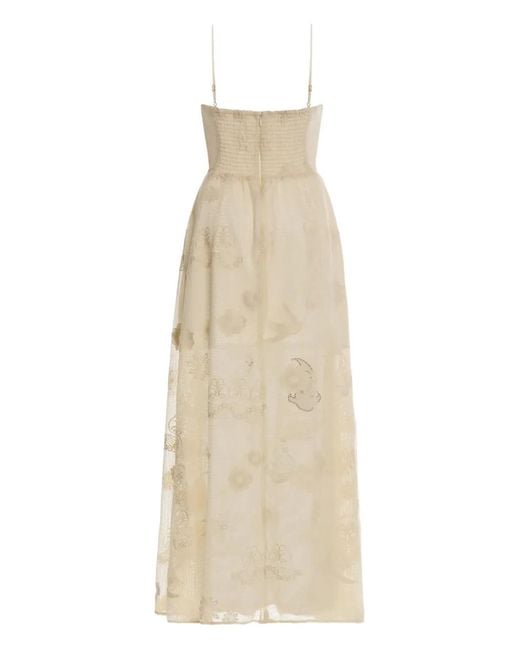 Agua Bendita Natural Floral-Embroidered Maxi Dress