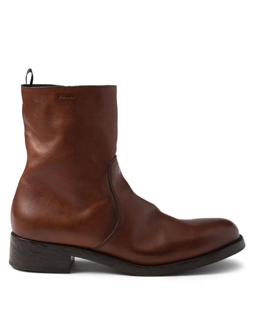 Prada Brown Leather Zipper Boots for men