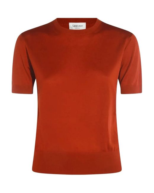 Saint Laurent Red Short-Sleeve Crew-Neck Sweater