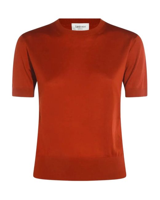 Saint Laurent Red Short-Sleeve Crew-Neck Sweater