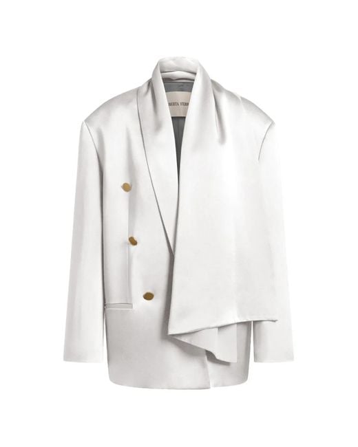 Alberta Ferretti White Double-Breasted Scarf-Detail Coat