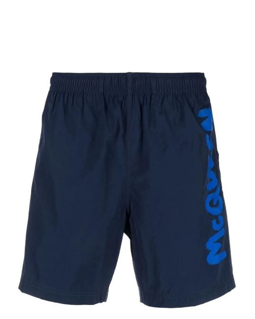 McQueen Blue Swim Boxer With Logo for men