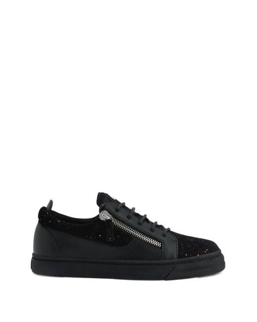 Giuseppe Zanotti Black Zip-Detail Glitter Low-Top Sneakers for men
