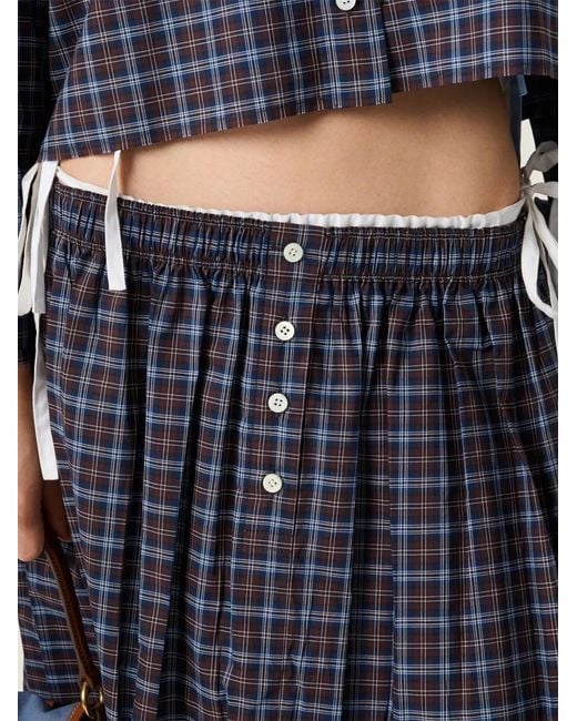 Miu Miu Blue Plaid Midi Skirt