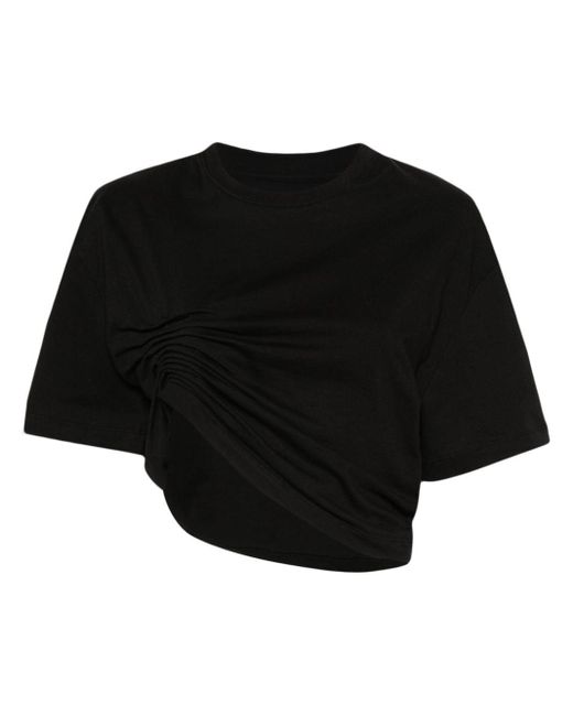 Laneus Black Asymmetric Cotton T-shirt
