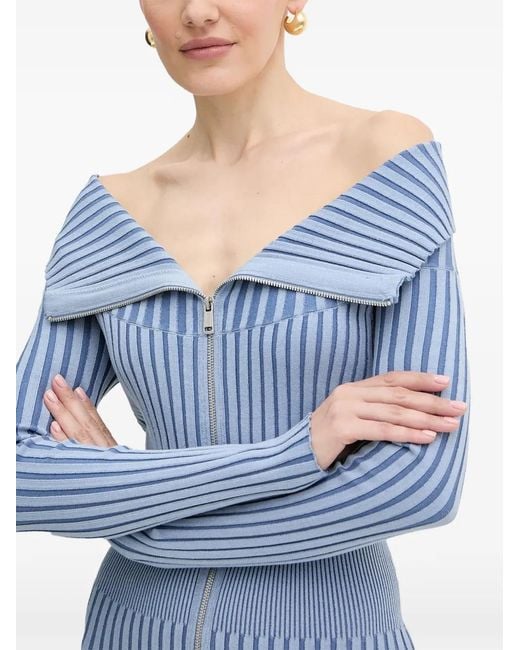 Guess Blue Zip Ribbed Mini Dress