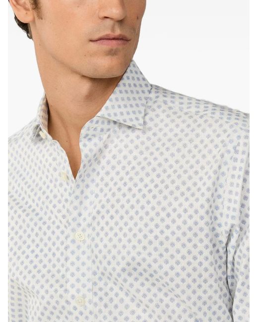 Hackett Gray Floral-Print Button-Down Cotton Shirt for men