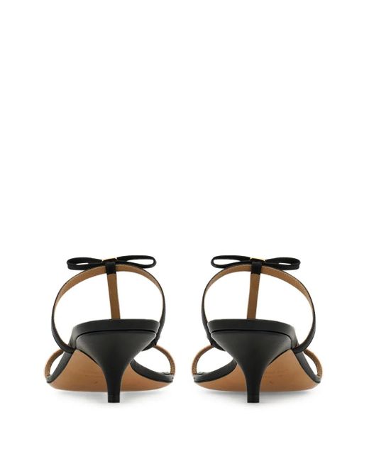 Ferragamo Black Bow T-Strap Kitten-Heel Sandals