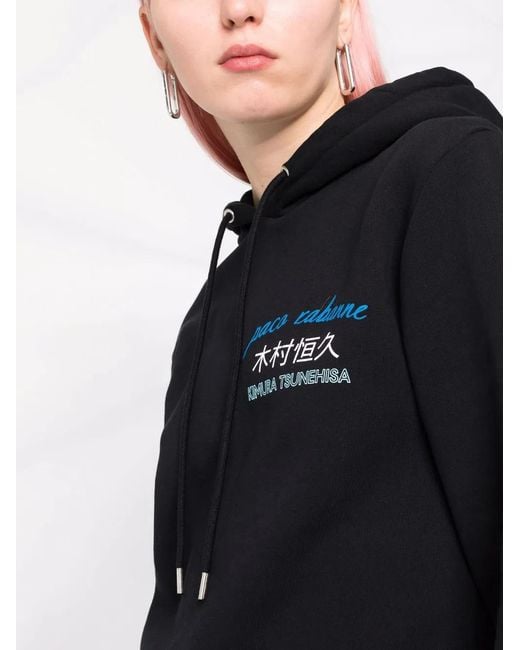 Rabanne Black Chest Logo-Print Hoodie