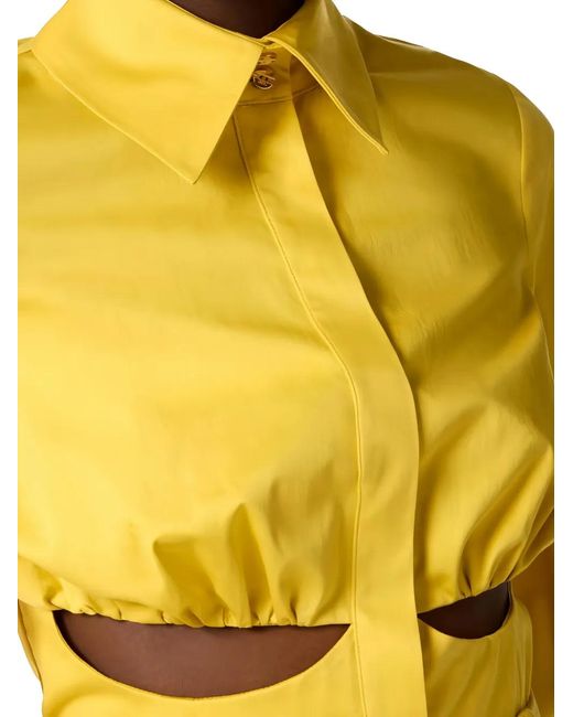Elisabetta Franchi Yellow Balloon-Sleeves Cut-Outs Shirt