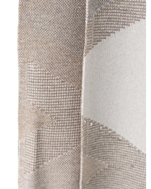 Joseph Ribkoff White Geometric-Pattern Pompom Scarf