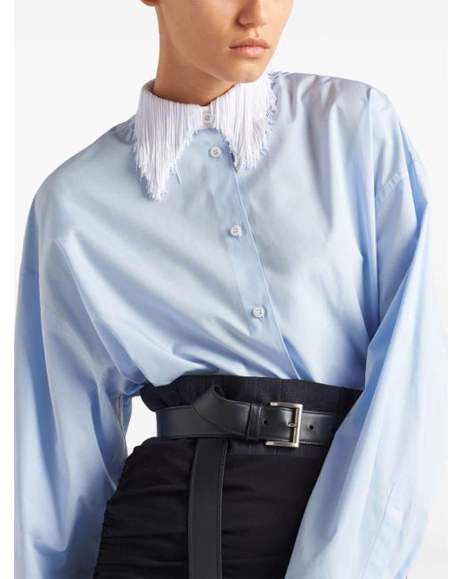 Prada Blue Fringed-collar Shirt