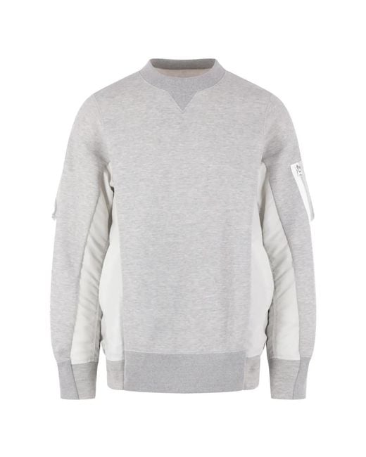 Sacai Gray Crew Neck Sweater for men