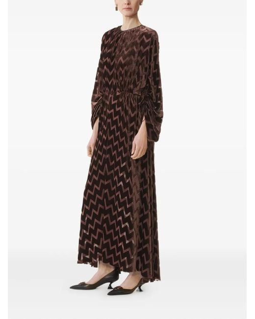 Lanvin Brown Chevron-Pattern Maxi Dress