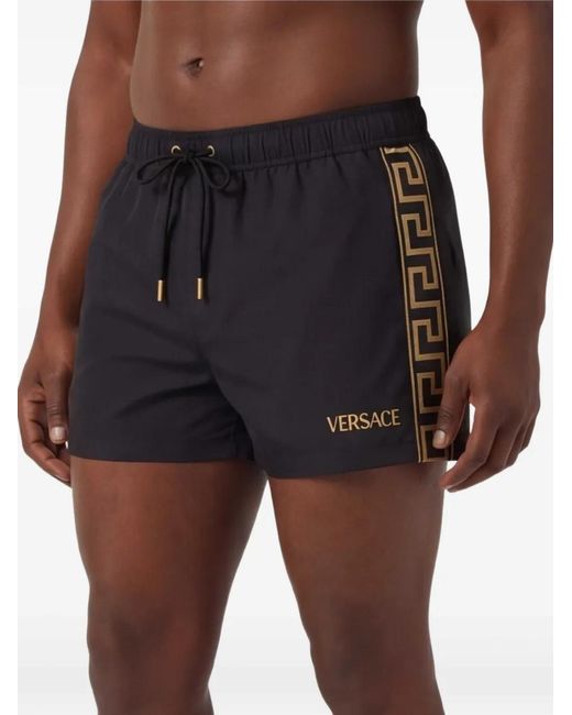 Versace Black Greca Drawstring Swim Shorts for men