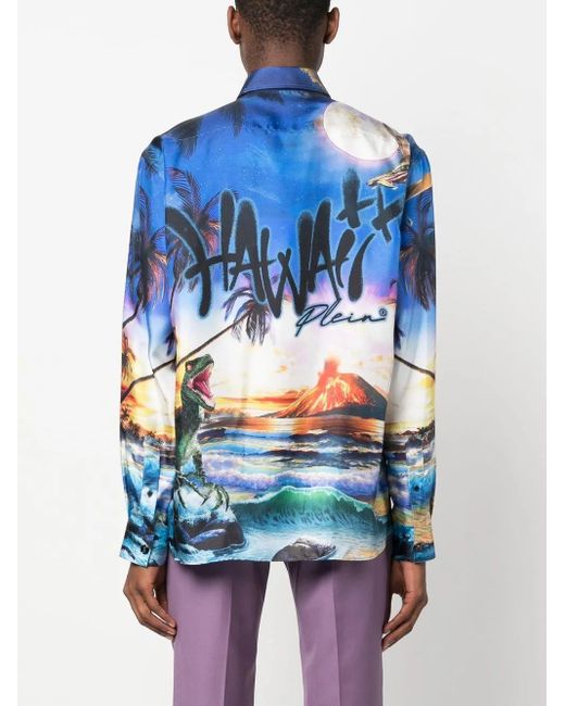 Philipp Plein Blue Hawaii Printed Shirt for men