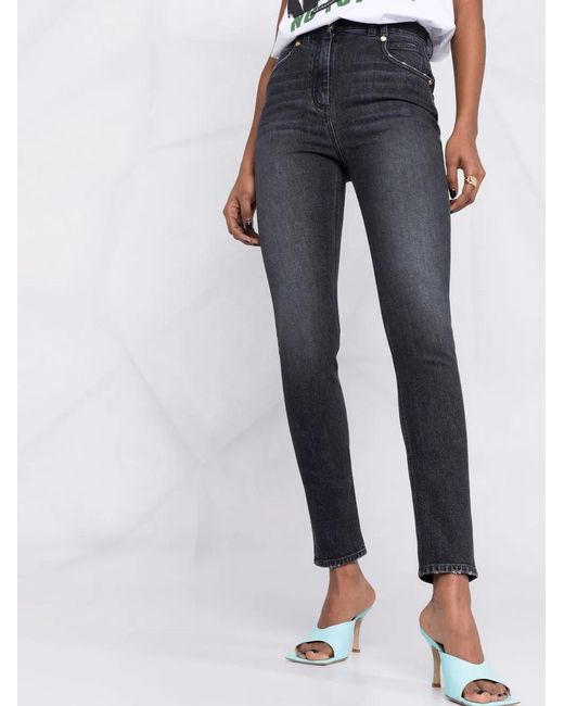 Balmain Blue High-Waisted Button-Detail Denim Jeans