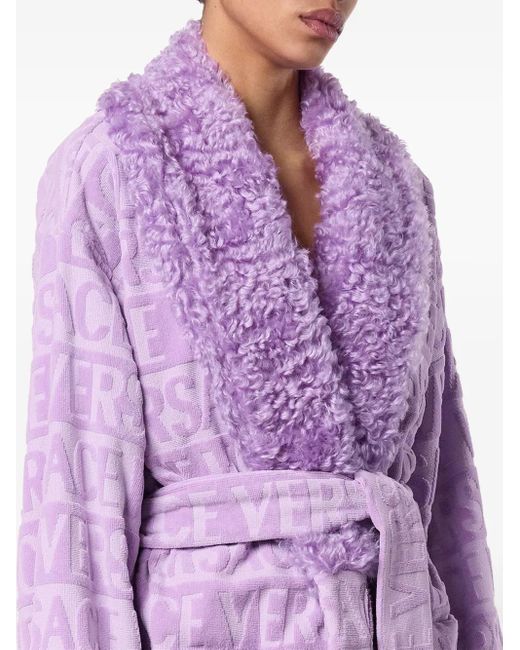 Versace Purple Fleece-Morgenmantel Mit Jacquard-Logo