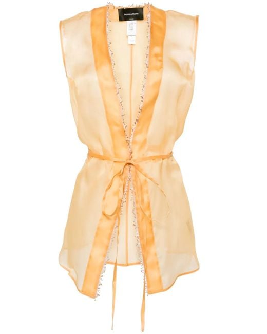 Fabiana Filippi Yellow Gilet En Soie À Ornements De Perles