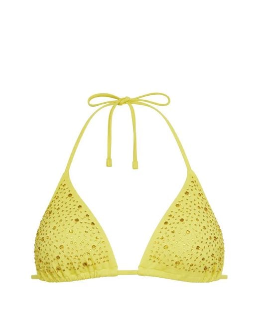 Guess Yellow Crystal-Embellished Triangle Bikini Top