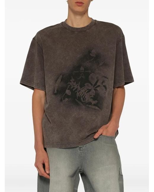 Feng Chen Wang Gray Spray-Painted Plant-Motif T-Shirt for men