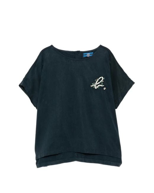 SPORT b. by agnès b. Blue Logo Embroidered Short-Sleeve Blouse