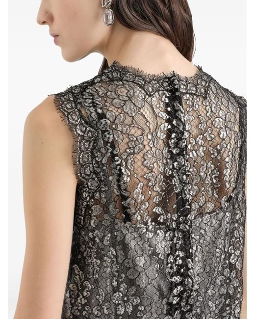 Dolce & Gabbana Gray Lamé Lace Mini Dress