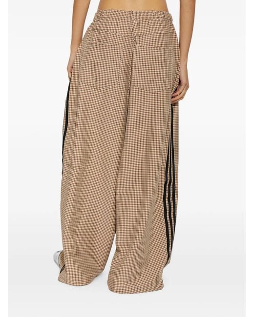 Adidas Natural Long Check-Pattern Side-Stripe Trousers