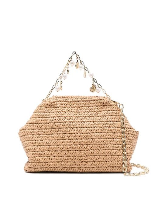 Bolsa Crossbody de encogimiento de rafia de autorretrato Self-Portrait de color Natural
