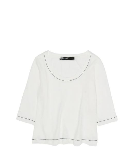 Bimba Y Lola White Three-Quarter-Sleeve Round-Neck Top