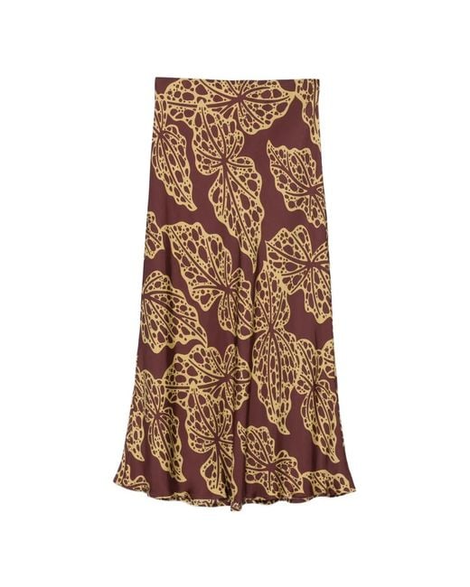 Ottod'Ame Brown Leaf-Print Midi Skirt