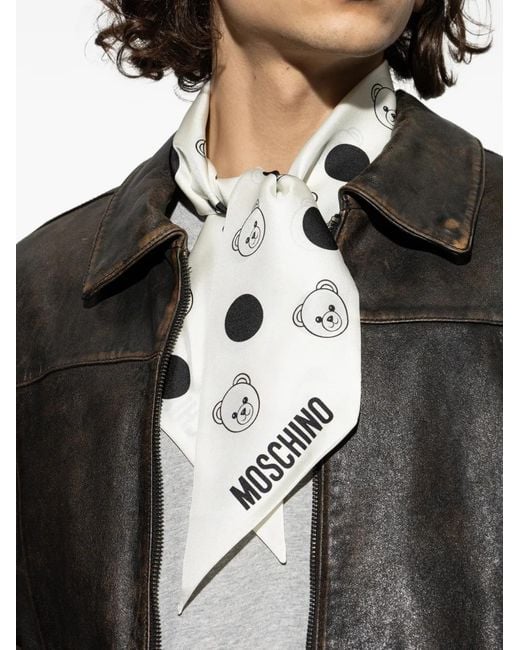 Moschino White Bear-Print Scarf